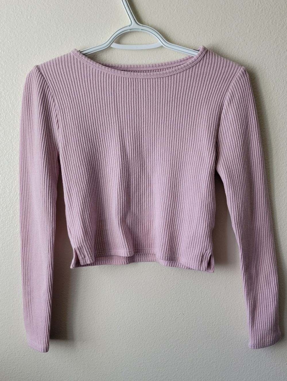 PACSUN Est Pac Size Small Pink Long Sleeve Thermal Waffle Weave Cropped Top